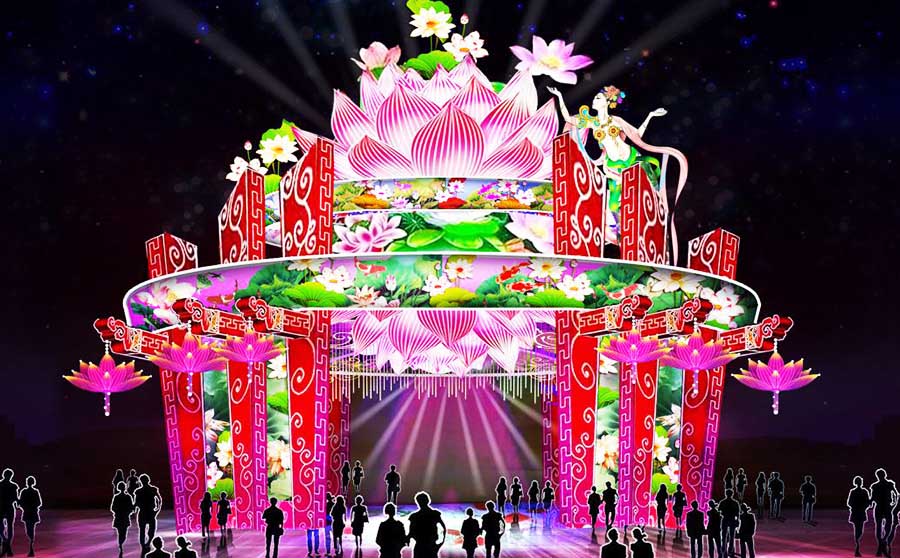 2019猪年春节元宵彩灯设计_莲开并蒂