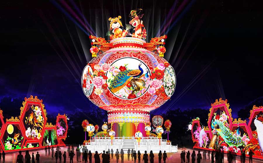 2019猪年春节元宵彩灯设计_盛世华章