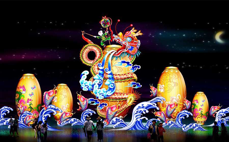 2019猪年春节元宵彩灯设计_鼓舞中华